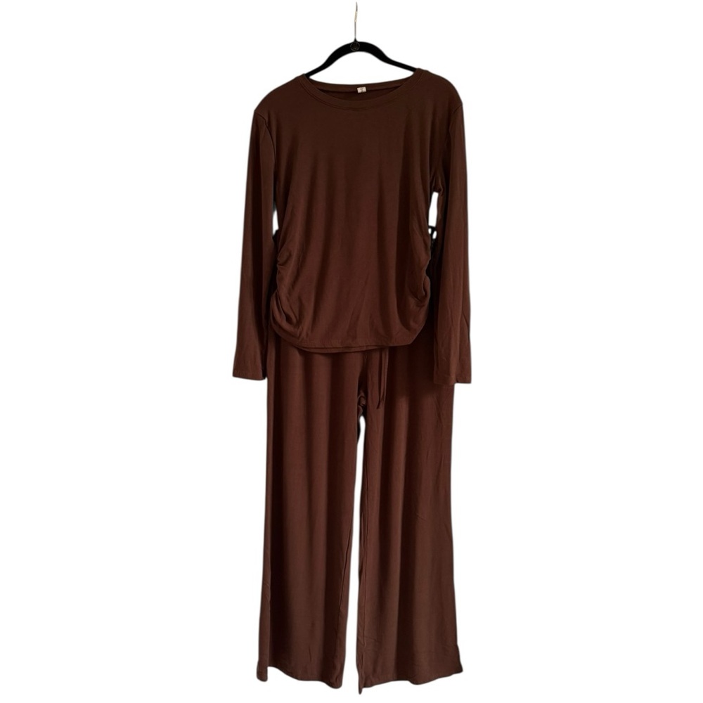 Women's 2 Piece Outfit Lounge Sets Long Sleeve Top Wide Leg Pants Casual Sz L - Picture 9 of 17